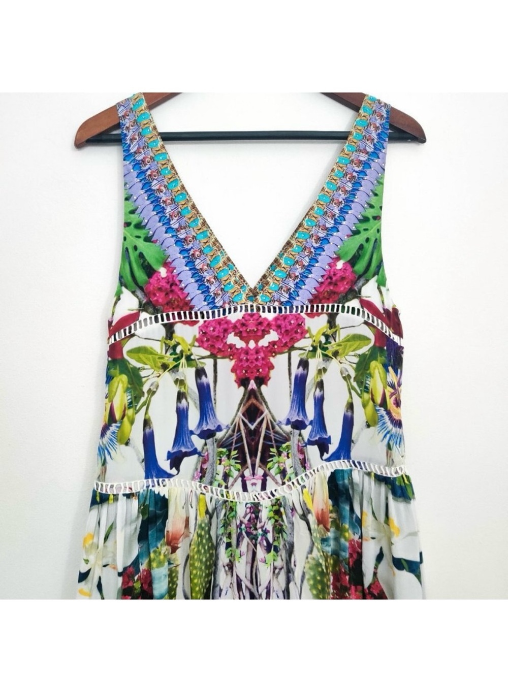 Camilla Tiered Sleeveless Silk Maxi Dress in Exotic Hypnotic US 8 - Picture 7 of 11